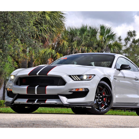 JDM Vinyl Stripe Sticker Sporty Racing Graphics Decal Trim for Ford Mustang 2015-2020 Hood Roof Rear Trunk Decoration, Glossy Black with Red Side