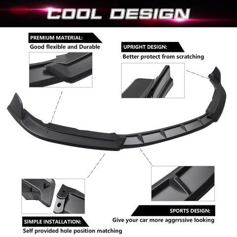 Front Bumper Lip Chin Spoiler Diffuser Splitter Guard Body Kit, Matte Black, Compatible with Honda Civic Sedan 2019-2021