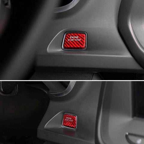 Red Real Carbon Fiber Keyless Engine Start Push Button Cover Trim for Chevrolet Camaro 2016-2024, Sporty Engine Ignition Start Stop Button Cap for Chevrolet Corvette C7 2014-2019