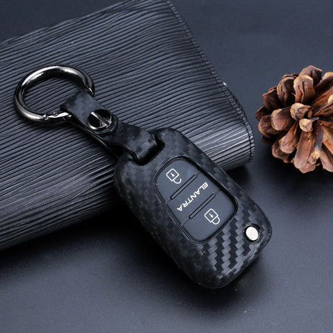 Carbon Fiber Pattern Remote Key Fob Cover Full Protection Key Case Holder for Hyundai Kia K2 K5 Flip Folding Smart Key