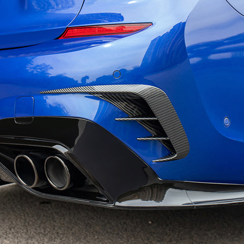 Carbon Fiber Texture Side Rear Bumper Lower Spoiler Air Vent Cover Trim For BMW 3 Series G20 2019-2021