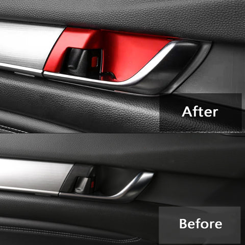 4x Red ABS Car Interior Door Handle Bowl Cover Trim Decor for Honda Accord 2018 2019