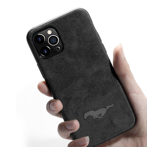 Matte Alcantara Leather Mustang Logo for iPhone 12 Pro Max Luxury Business Cover Ultra Slim Protective (Black)