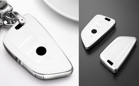 For BMW Key Fob Cover,Soft TPU Full Protection Key Fob Case for BMW 2 3 5 6 7 Series X1 X2 X3 X4 X5 X6 X7 Keyless Entry Smart Remote Control, White