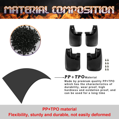 4PCS Front & Rear Mud Flap Splash Guards Fender Flare Mudguard Dirt Slush Trap Protector w/Hardware Accessories Full Set Compatible with Toyota Tacoma 2005-2015