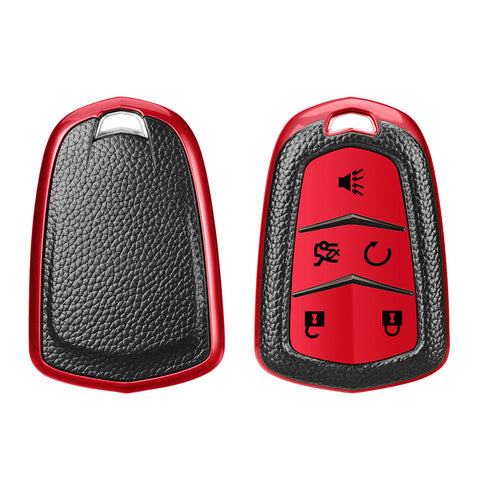Xotic Tech Red TPU w/ Printed 5-Button Key Fob Shell Cover Case w/Red Keychain, Compatible with Cadillac CT6 XT5 CTS XTS SRX ATS HYQ2AB HYQ2EB Smart Keyless Entry Key