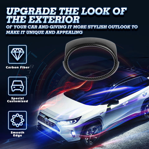 Set Carbon Fiber Style Exterior Front Grille Stripe Logo Ring Headlight Eyelid Fog Light Accessories Cover Trim Combo Kit, Compatible with Toyota Rav4 2019-2024