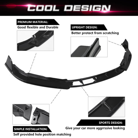 Front Bumper Lip Chin Spoiler Diffuser Splitter Guard Body Kit, Glossy Black, Compatible with Honda Civic Sedan 2019-2021