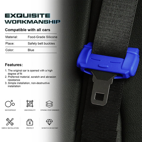 4PCS Blue Silicone Interior Vehicle Seat Belt Buckle Clip Safety Cover Trims