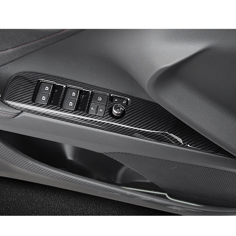 4pcs Carbon Fiber Pattern / Red ABS Car Door Window Lock Panel Switch Bezel Cover Driver Passenger Side for Toyota Camry 2018-2024