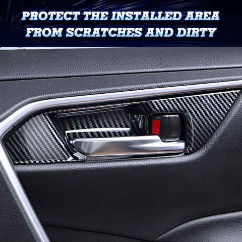 4x Carbon Fiber Black Interior Door Handle Bowl Cover Trim For Toyota RAV4 2019-2024