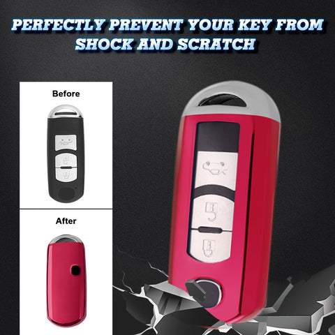Xotic Tech Red TPU Key Fob Shell Full Cover Case w/ Red Keychain, Compatible with Mazda 2 3 5 6 CX-3 CX-5 CX-7 CX-9 MX-5 Miata Smart Keyless Entry Key