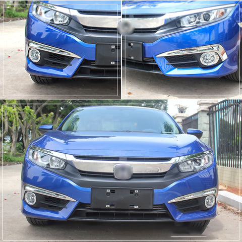 2x ABS Chrome Front Fog Light Eyelid Eyebrow Frame Cover Moulding Trim for Honda Civic 2016-2018