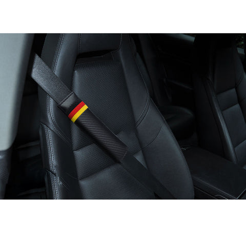 Embroidery Black Carbon Fiber Seat Belt Cover Shoulder Pad with Germany Flag