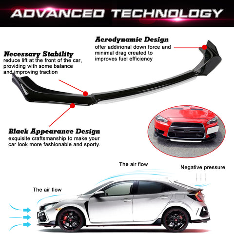 Front Bumper Lip Chin Spoiler Splitter Diffuser Protector Body Kit Compatible with Honda Accord Civic or Volkswagen MK5 MK6 MK7 or Kia Optima or Mitsubishi Lancer, Matte Black w/White 4pcs