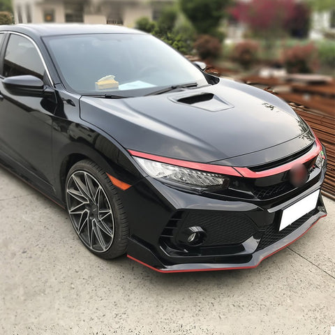 3pcs Red ABS R-Type Front Hood Grille Moulding Cover Trim for Honda Civic 2016-2019