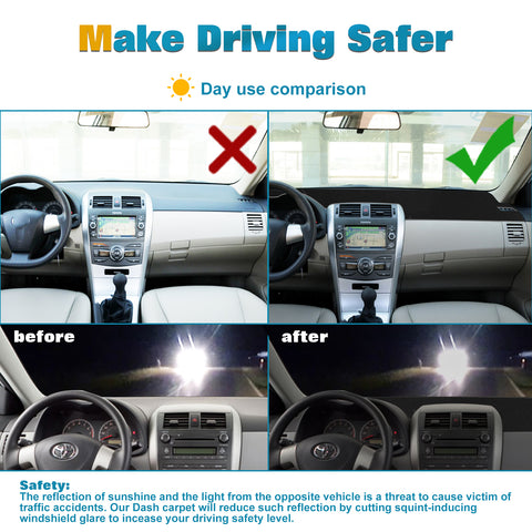 Center Console Dashboard Mat Pre-cut Non-Slip Sunshield Sun Glare Protector Dash Carpet Pad Black Cover Compatible with Toyota Corolla 2008-2013