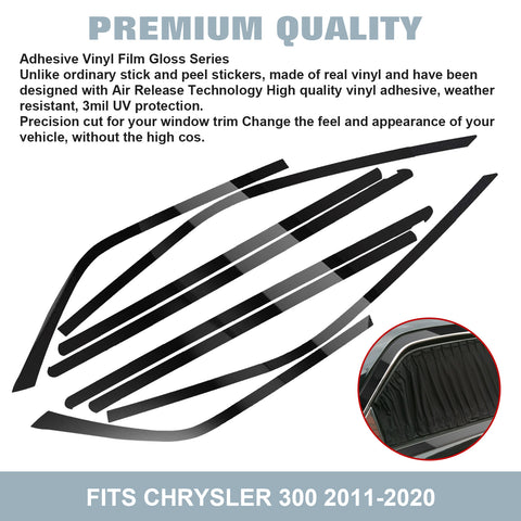 Dark Black Chrome Delete Blackout Window Cover Decal For Chrysler 300 2011-2021