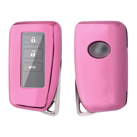 Xotic Tech Pink TPU Key Fob Shell Full Cover Case w/ Pink Keychain, Compatible with Lexus NX RX 250 GS IS RC 300 Smart Keyless Entry Key