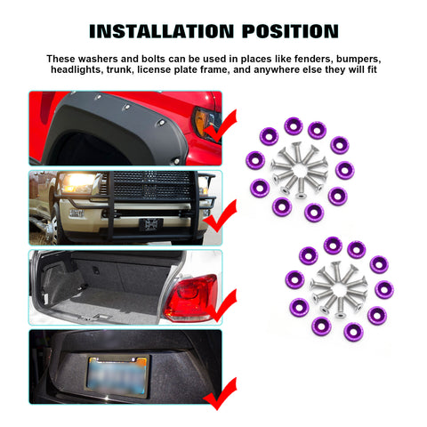 20Pcs CNC Billet Aluminum Engine Bolt Bay Screw Washer Dress Up Kit (Purple)