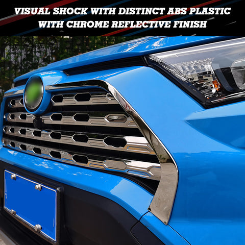 2pcs Auto Exterior Front Bumper Grille Frame Strip Cover Trim Compatible with Toyota RAV4 2019-2024, Chrome Silver