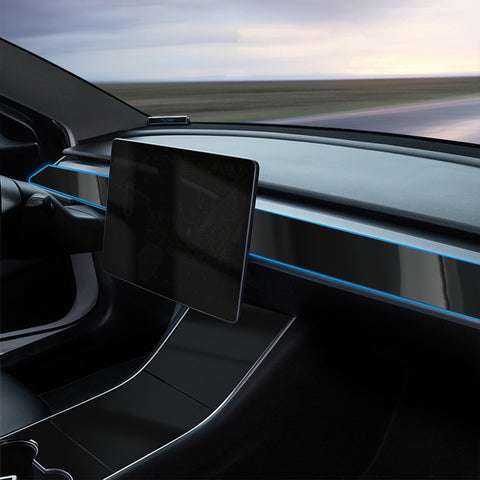 For Tesla Model 3 2017-2023 & Model Y 2020-up Gloss Black Interior Dashboard Wrap Strip Stickers