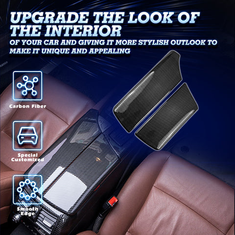 Interior Central Armrest Box Panel Cover Trim, Carbon Fiber Pattern, Compatible with BMW 5 Series F10 F11 2011-2016 (2pcs)