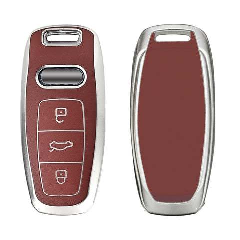 Brown Soft TPU Leather Full Seal Remote Key Fob Cover For Audi A6L Q7 3 Button