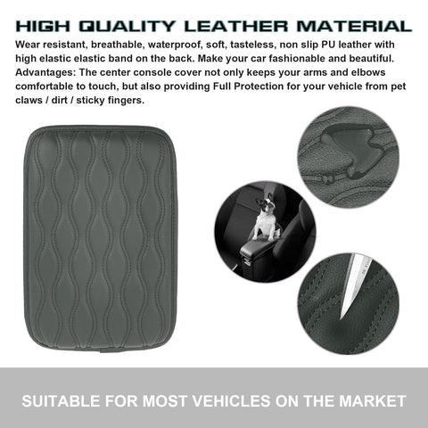 Gray Leather Wavy Shape Central Console Armrest Cover Seat Box Protect Decor 1pc