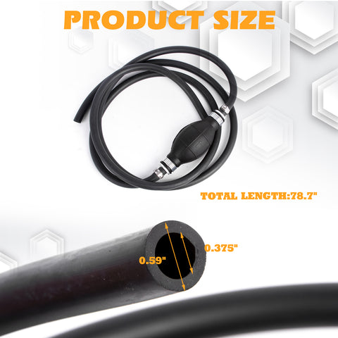 3/8" Black Rubber Fuel Hose Line Assembly w/6FT Primer Pump Bulb Steel Hose Clamps Universal For Marine Outboard Boats RVs Tractors Caravan