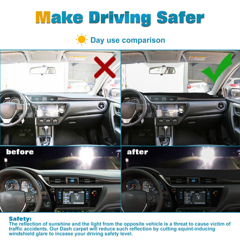 Center Console Dashboard Mat Pre-cut Non-Slip Sunshield Sun Glare Protector Dash Carpet Pad Black Cover Compatible with Toyota Corolla 2014-2018