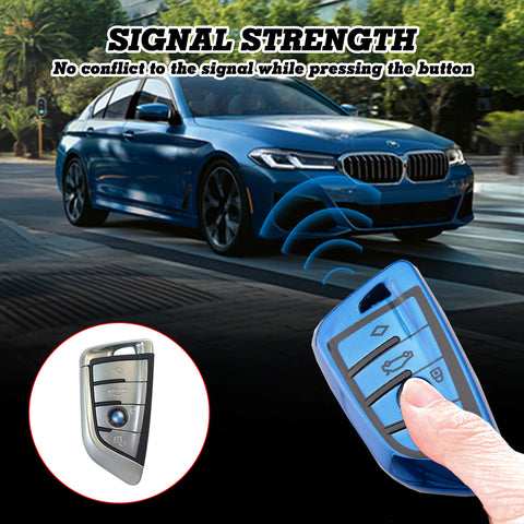 For BMW X1 X5 X6 5 7 Series Smart Key Fob Case Full Covered - Metallic Blue