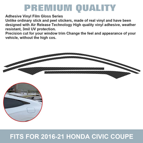 Carbon Fiber Style Side Door Window Strip Decals For Honda Civic Coupe 2016-2021