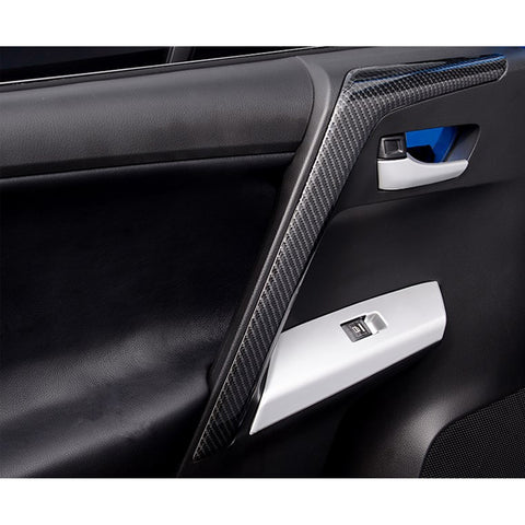 4pcs Carbon Fiber Look Car Inner Door Pull Handle Cover Armrest Grab Trim Strip for Toyota RAV4 2016-2018