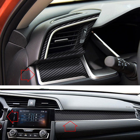 Carbon Fiber Style Center Dashboard Console Panel Vinyl Decal Trim Sticker Molding for Honda Civic 2016 2017 2018 2019 2020