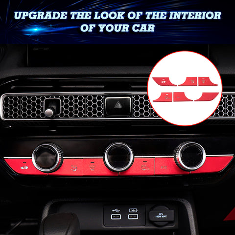 6pcs Red Inner Center Console AC Switch Cover Trim For Honda Civic 11th Gen 2022