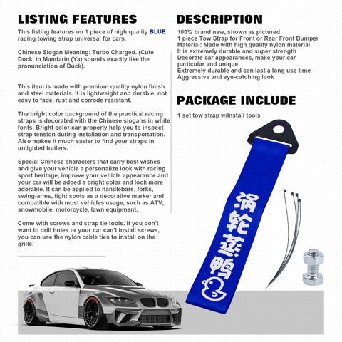 Blue Turbo Charged Front Rear Bumper High-strength Racing Car Tow Strap Trailer