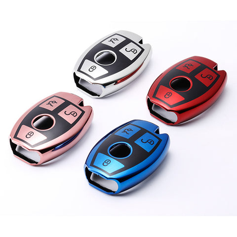 Blue/ Red/ Silver/ Rose Gold TPU Full Sealed Smart Key FOB Cover Case For Mercedes Benz C E G S M CLS CLK Class