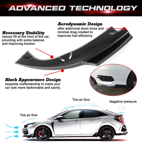 Rear Bumper Lip Diffuser Splitter Canard Carbon Fiber Pattern, Compatible with Honda Civic 10th Gen 2016-2021