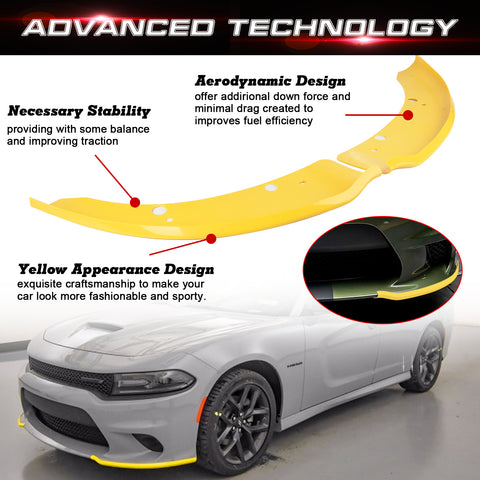 2PCS Exterior Front Bumper Lip Splitter Spoilers Protector Bumper Corner Edge Guard Cover Trim Accessories Compatible With Dodge Charger SRT Hellcat/SRT 392/Scat Pack/RT Scat Pack 2015-2021, Yellow