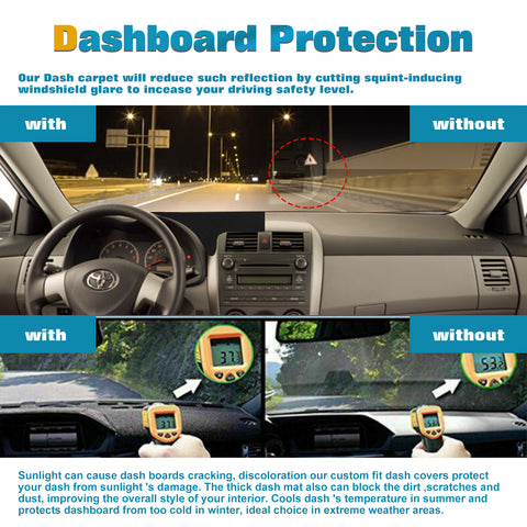 Center Console Dashboard Mat Pre-cut Non-Slip Sunshield Sun Glare Protector Dash Carpet Pad Black Cover Compatible with Toyota Corolla 2008-2013