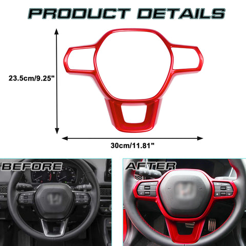 Gloss Red ABS Inner Steering Wheel Cover Molding For Honda Civic 11th Gen 2022+