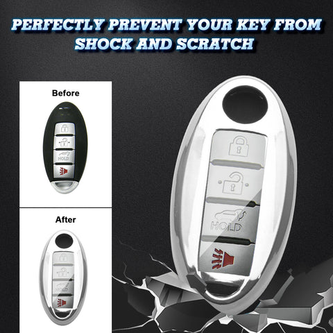 Black Soft TPU + Hard ABS Remote Smart Key Fob Shell Cover For Nissan 3 4 5 Buttons