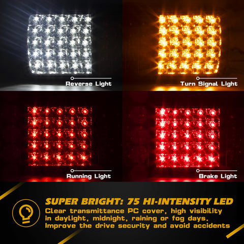 2Pcs 12V Rectangular Rear Tail Light Bar Waterproof Turn Signal Indicatior Stop Brake Reverse Running Taillight Universal For Vehicle Truck Trailer Boat Van RV (75LED, Red/White/Amber )