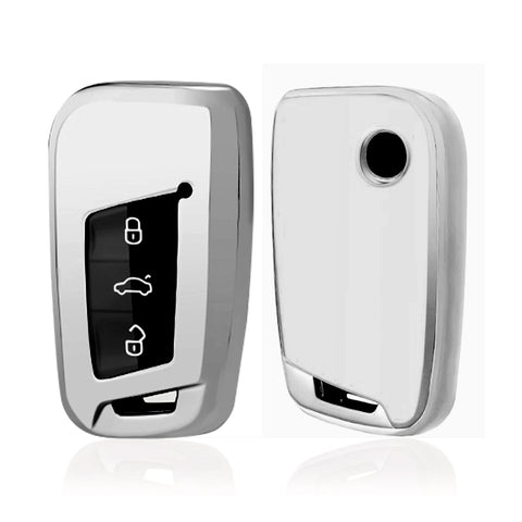 Silver TPU Full Seal Smart Key Holder Shell Case For VW Passat Jetta CC Golf 7