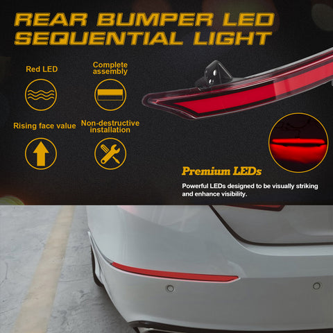 Red LED Bumper Reflector Flowing Brake Tail Light Signal For 2018-2021 Honda Accord