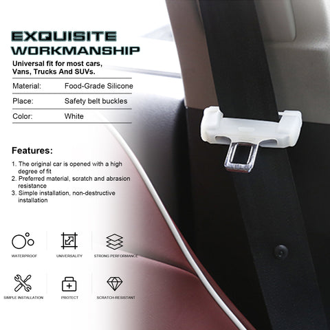 2PCS White Night Glow Warning Anti-Scratch Seat Belt Buckle Clip Cover Protector