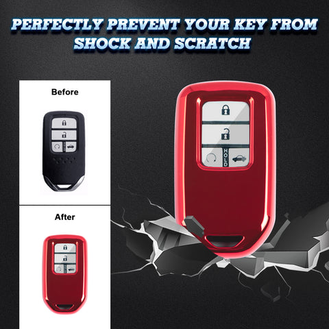 Red TPU Full Protect Smart Key Fob Cover For Honda Accord CR-V Civic 2015-up