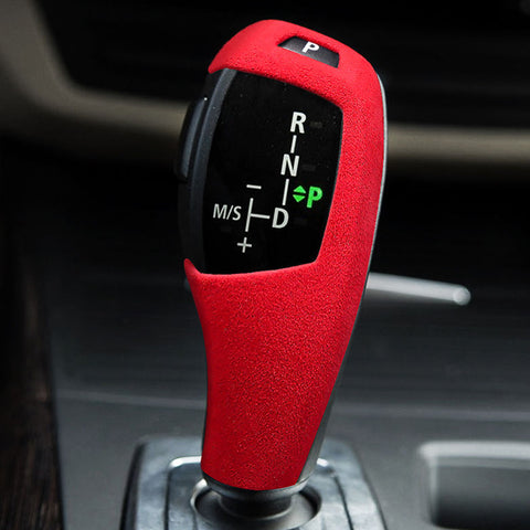Red ABS Suede Leather Gear Shift Lever Knob Cover Trim For BMW X5 X6 E60 E70 E71