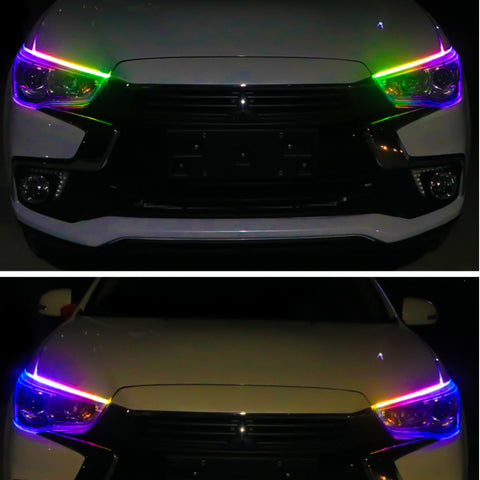 2pcs RGB Car LED Light Strip, 24" Multicolor LED Daytime Running Light Bar Sequential Turn Signal Light Tube Flexible Car Switchback Headlight Kit